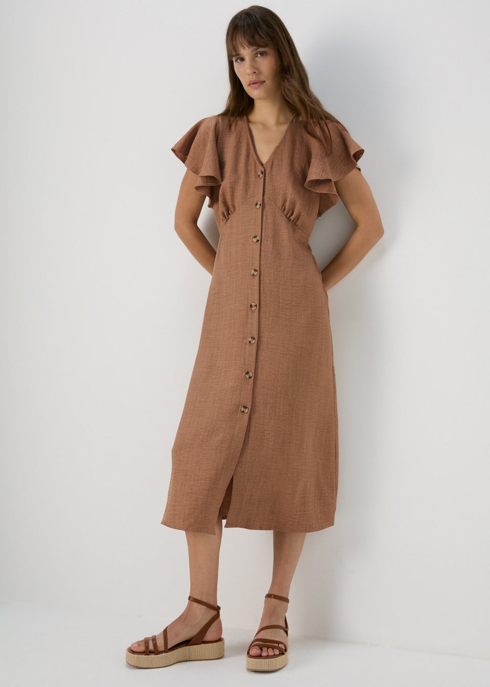 Et Vous Beige Airflow Angel Sleeve Midi Dress