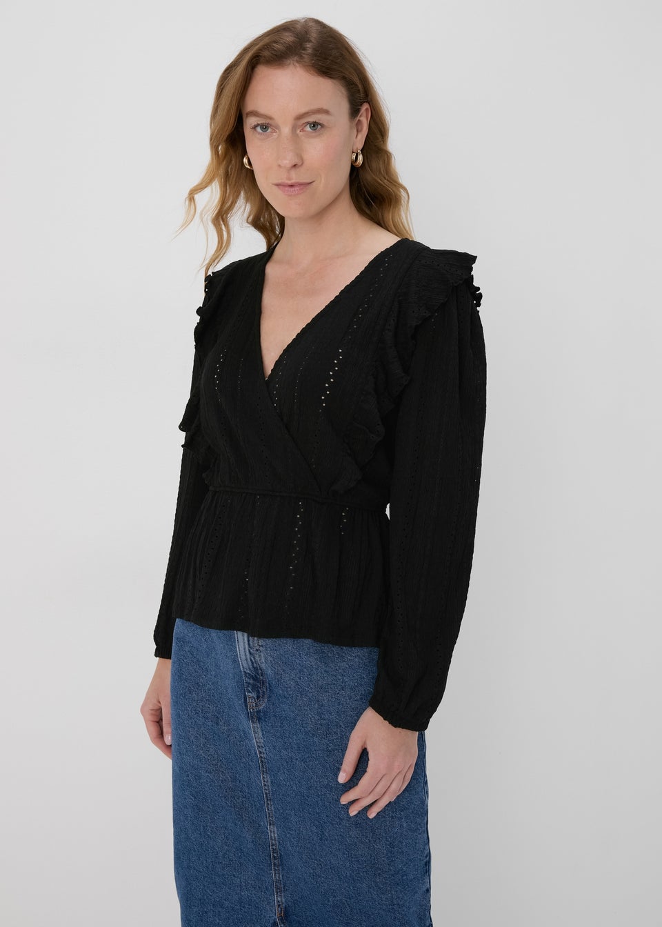 Black Frill Detail Broderie Top