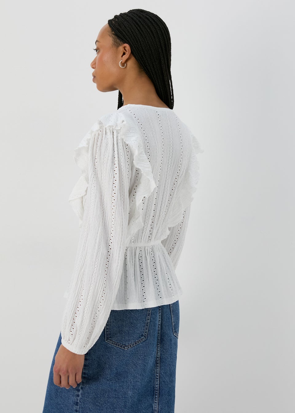 White Frill Detail Broderie Top