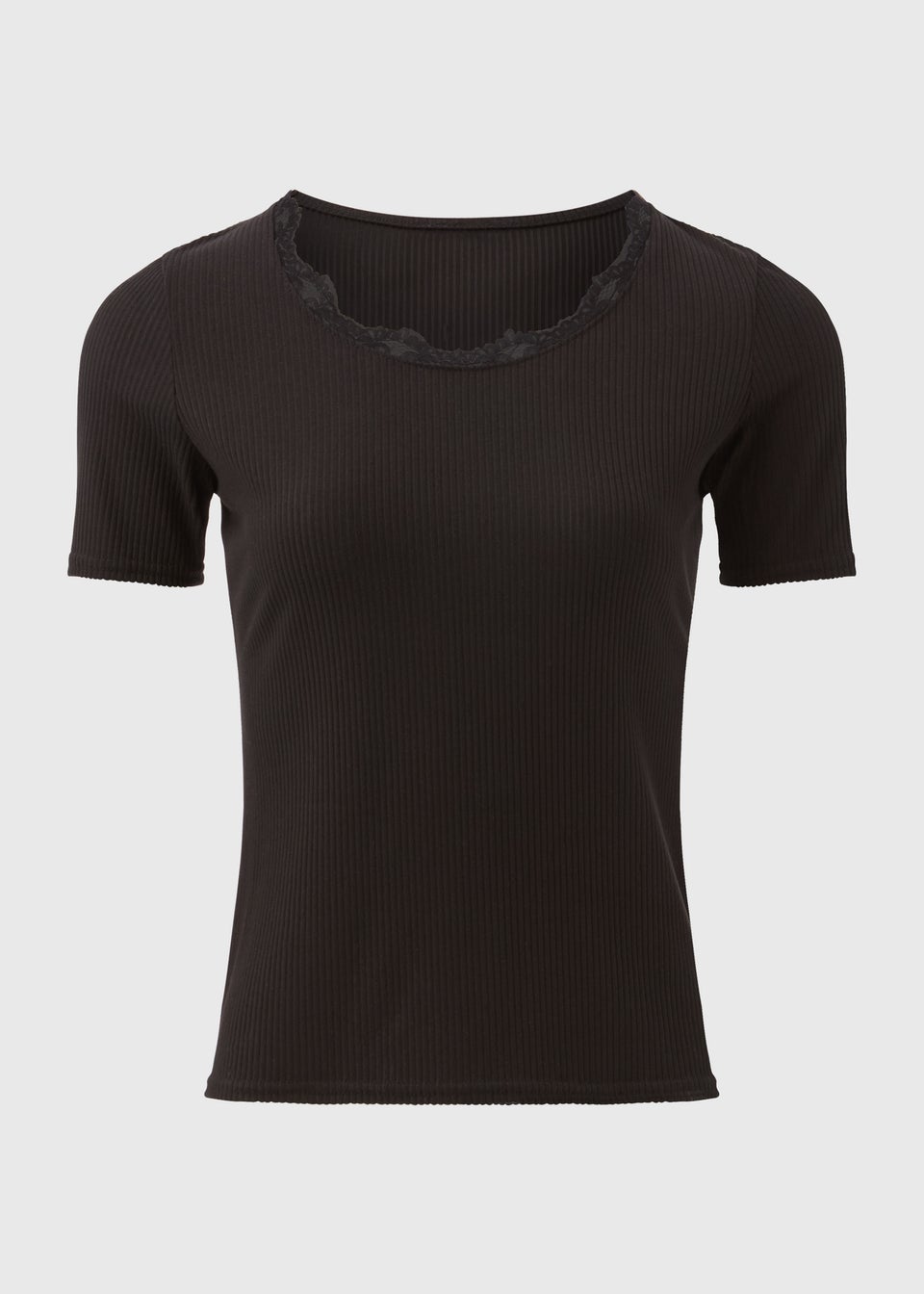 Black Lace Trim Ribbed Top