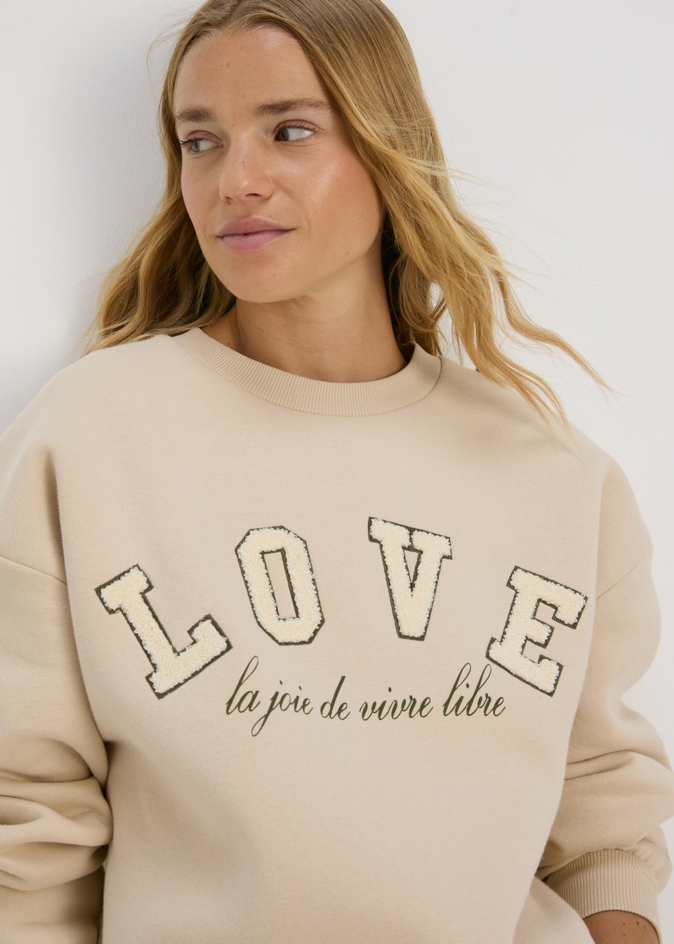 Beige Love Slogan Sweatshirt