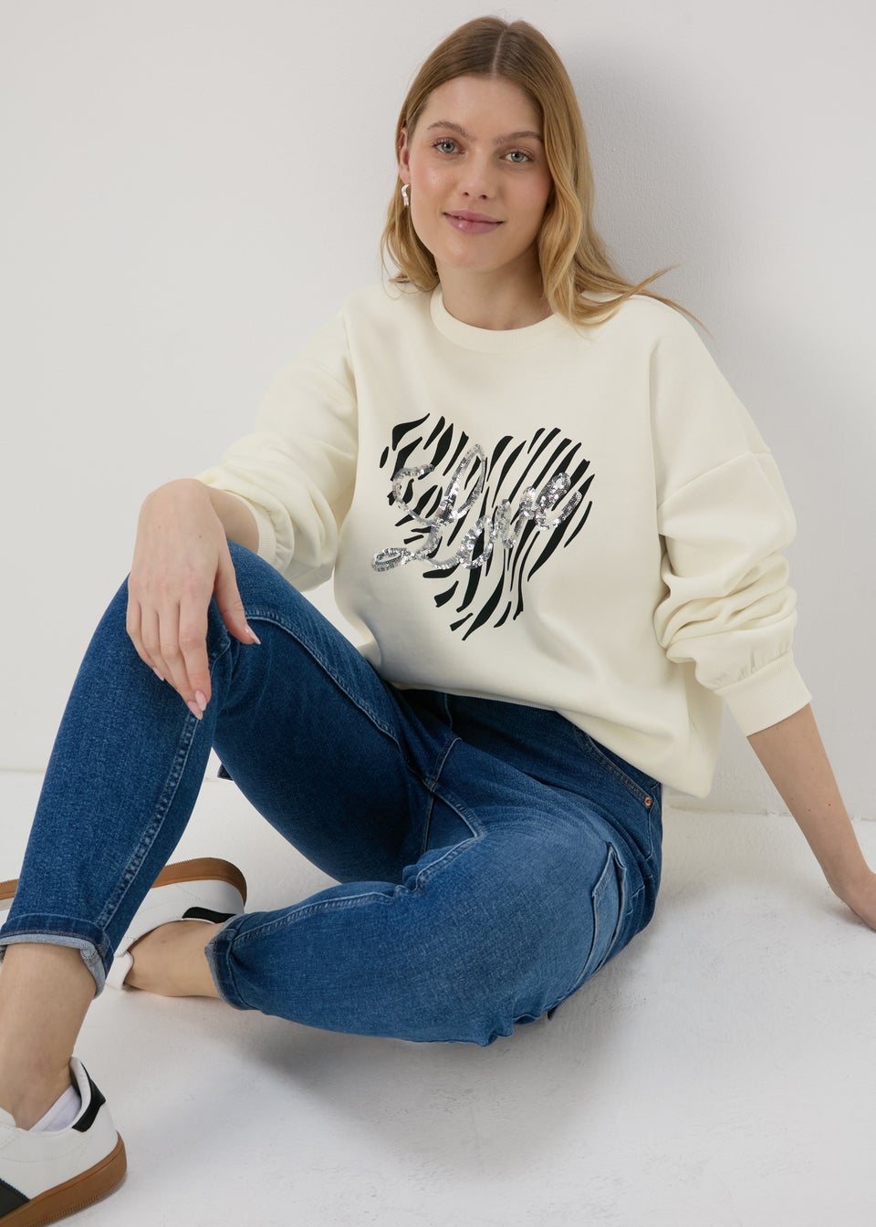 Cream Sequin Graphic Sweatshirt