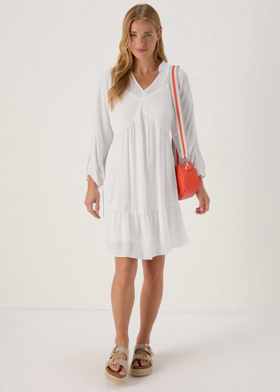 Ivory Crinkle Trim Smock Dress