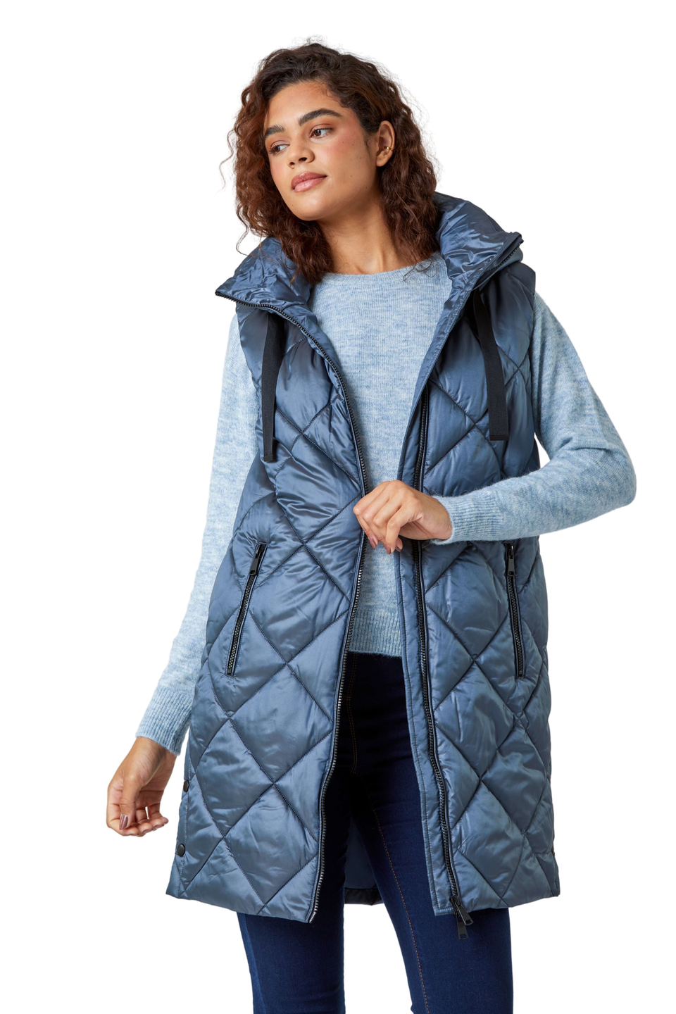 Roman Steel Blue Diamond Quilted Padded Gilet