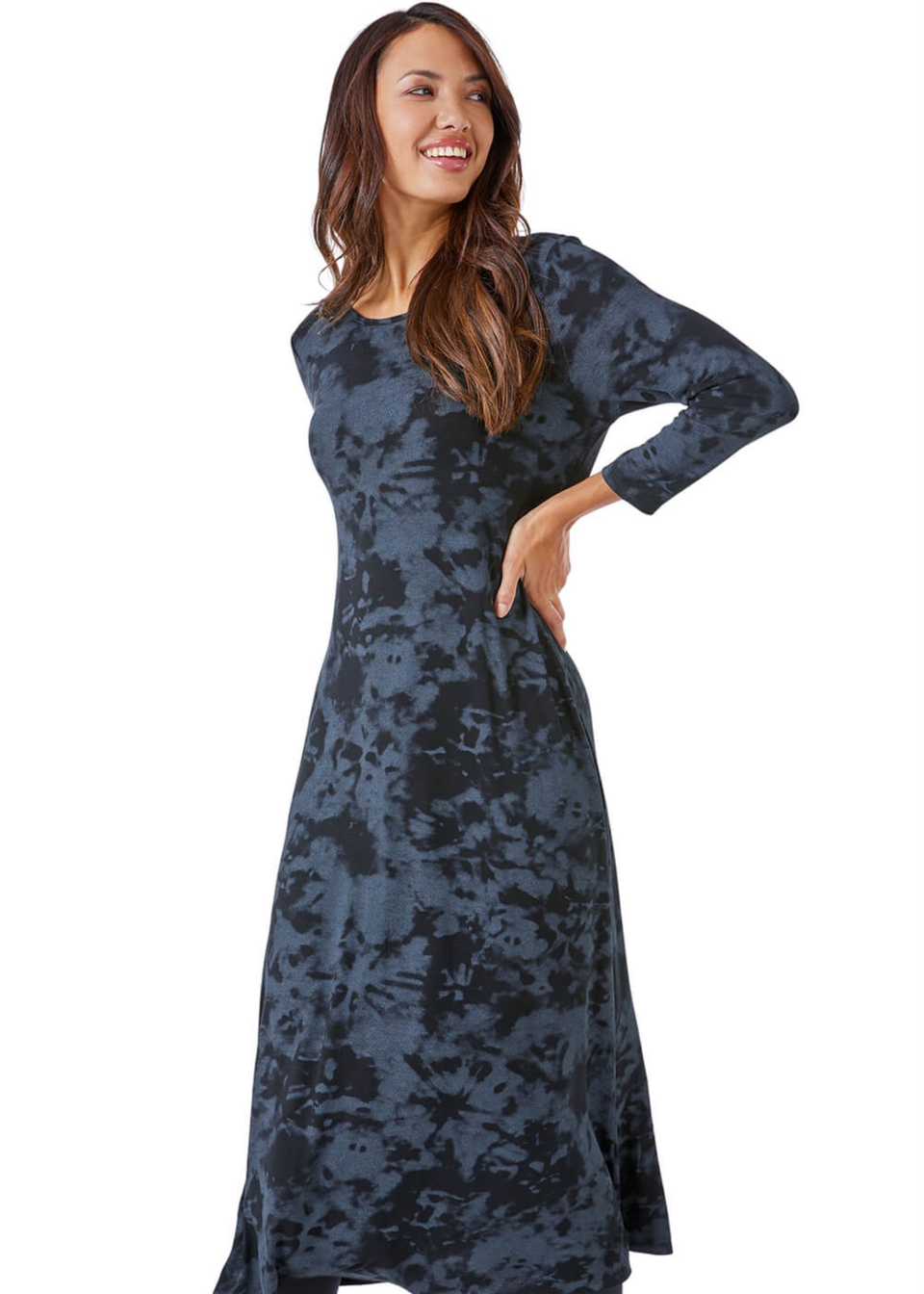 Roman Dark Grey Tie Dye Pocket Jersey Midi Dress