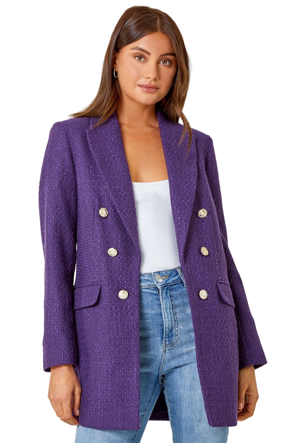 Roman Purple Tailored Longline Boucle Jacket