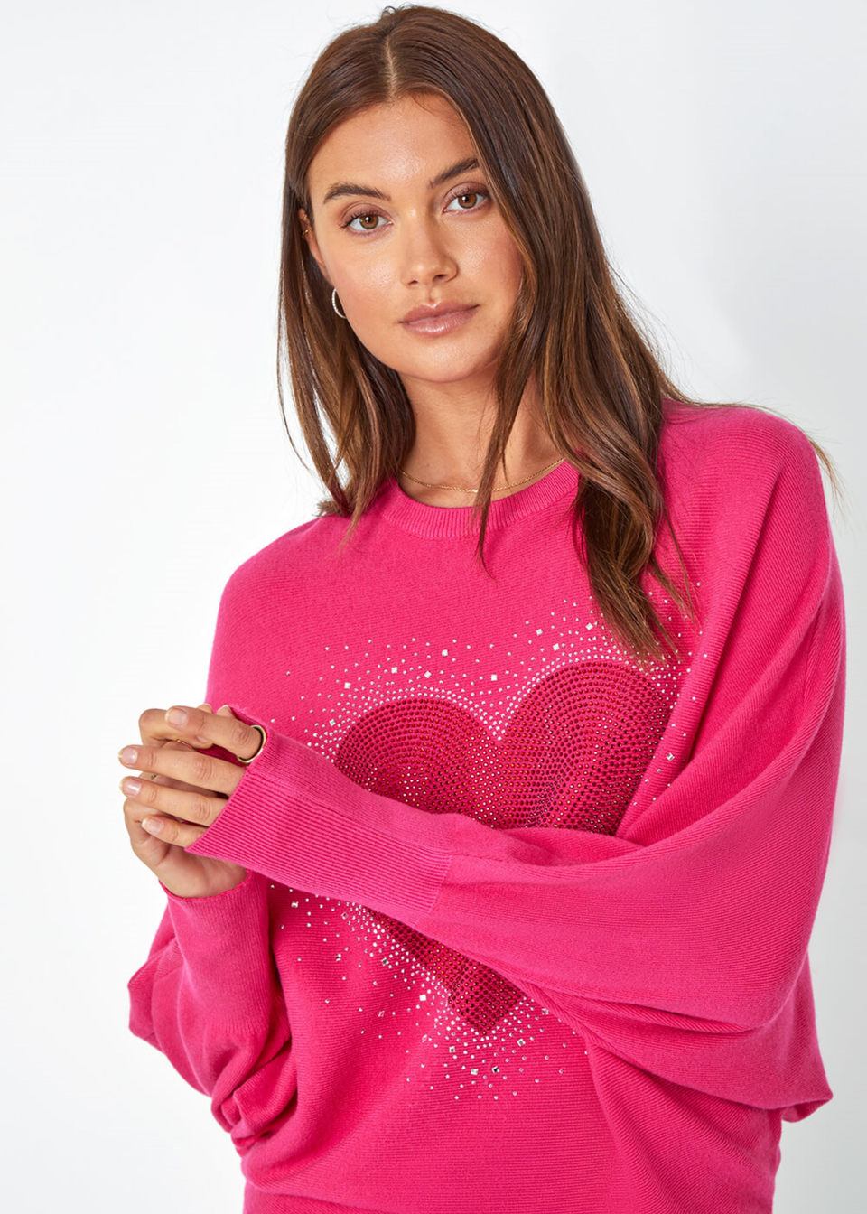 Roman Pink Diamante Embellished Heart Print Jumper Matalan