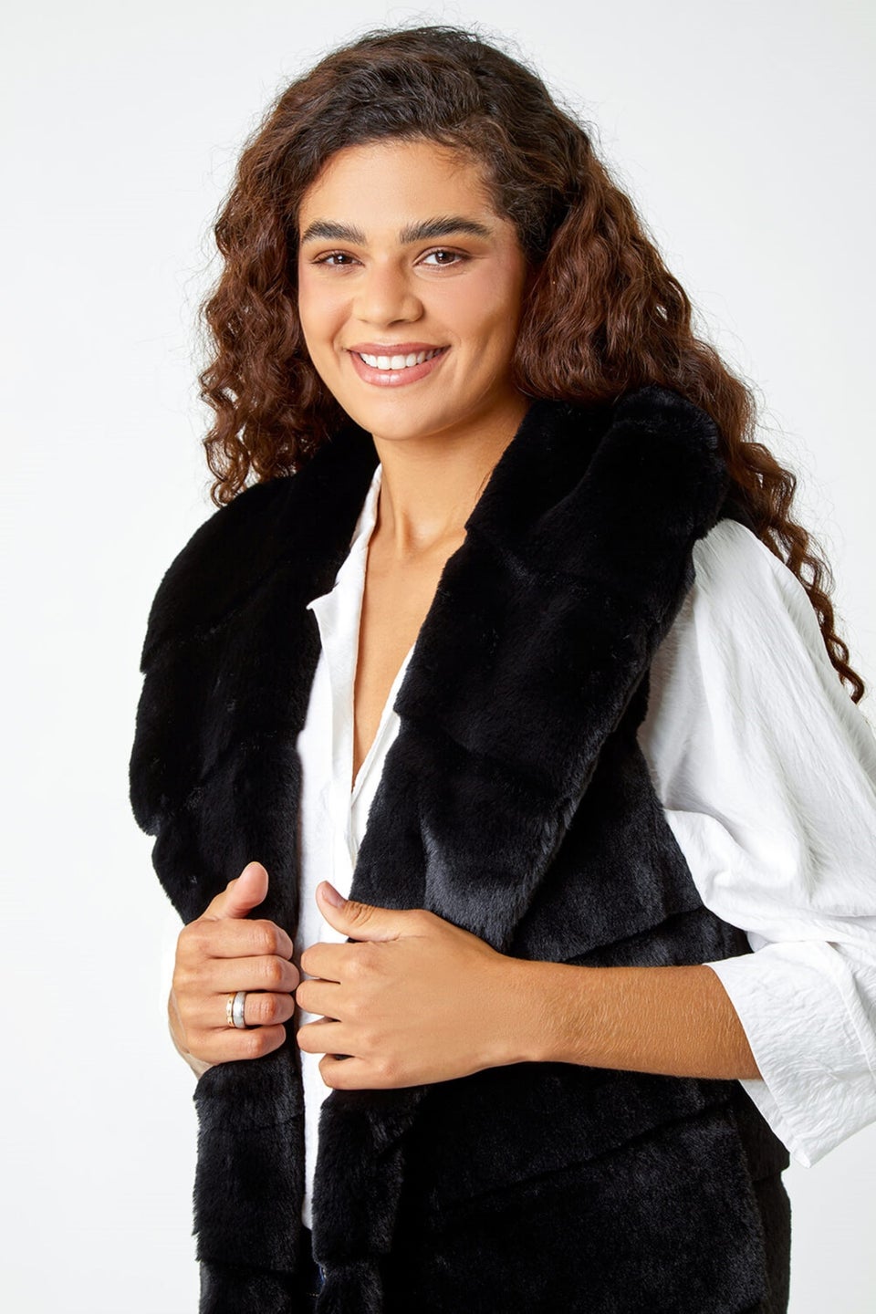 Roman Black Faux Fur Longline Gilet