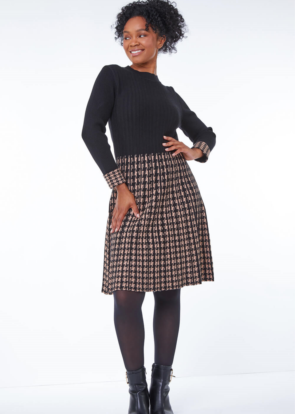 Roman Petite Black Contrast Knitted Jumper Dress