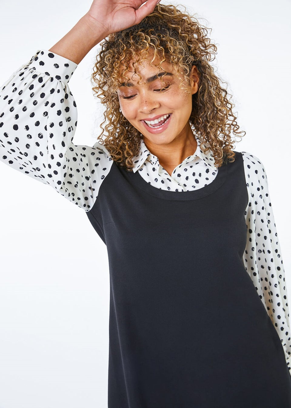Roman Petite Black 2 in 1 Pinafore Dress with Shirt