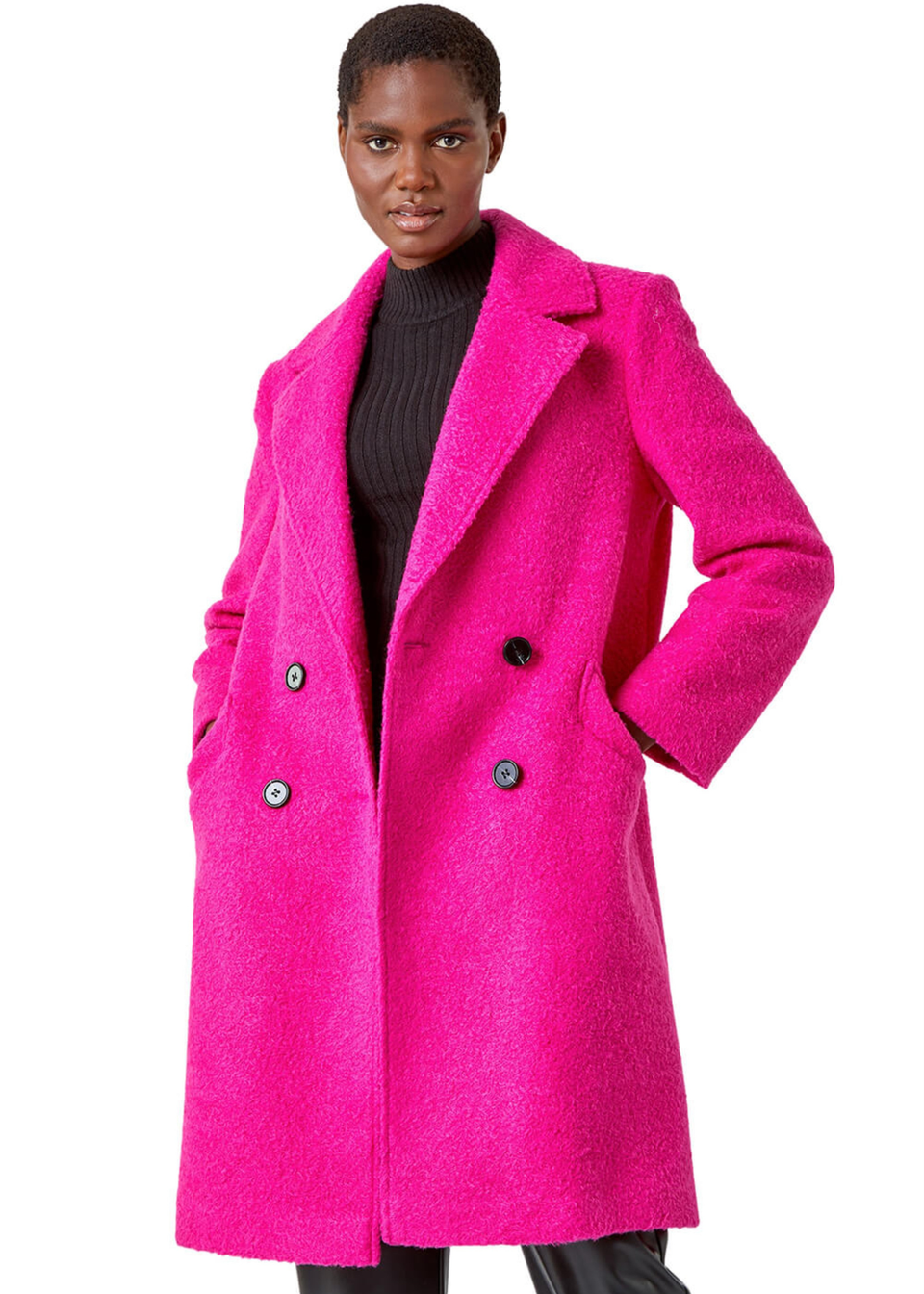 Roman Cerise Relaxed Double Breasted Boucle Coat
