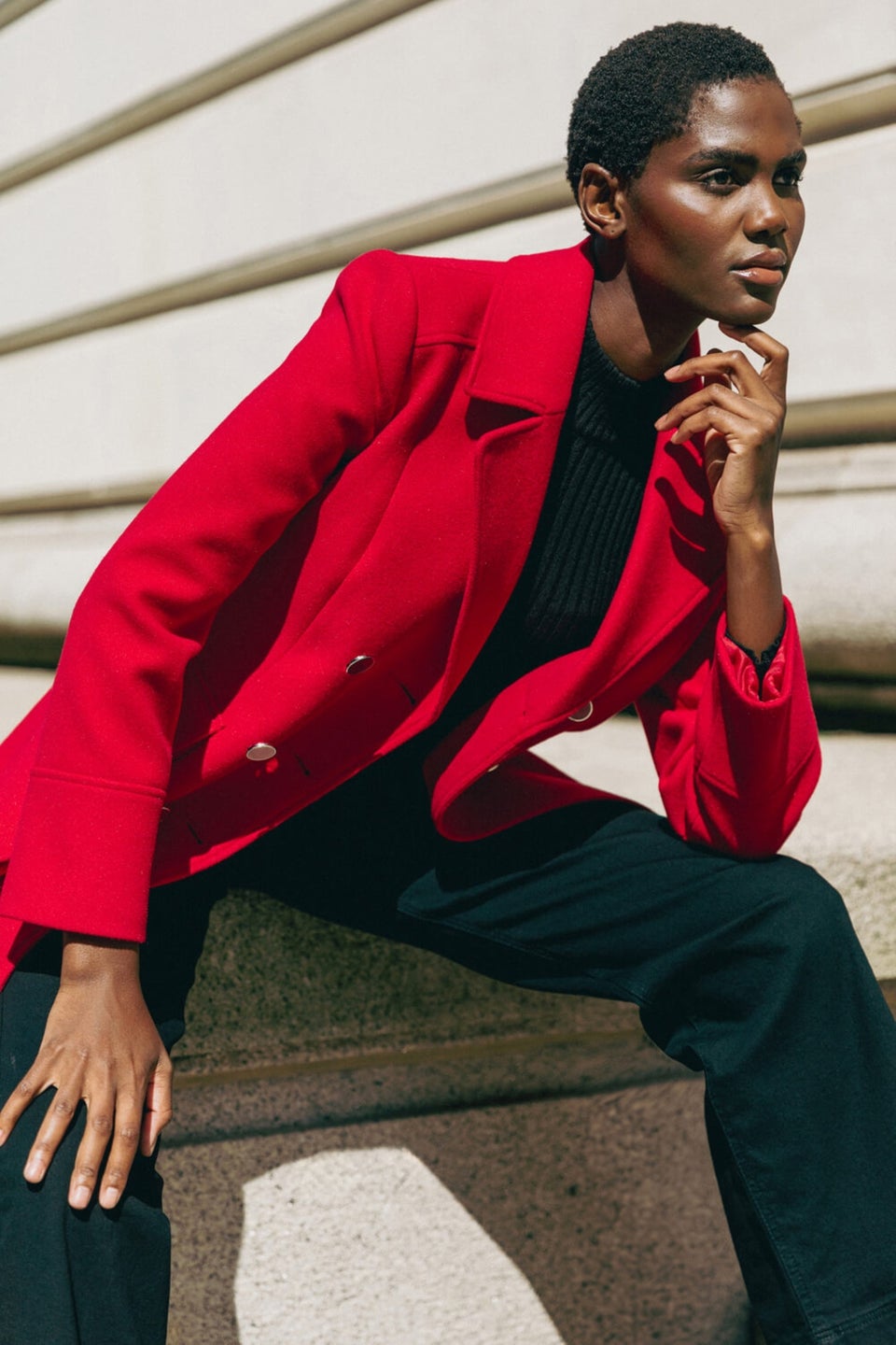Red double top breasted coat