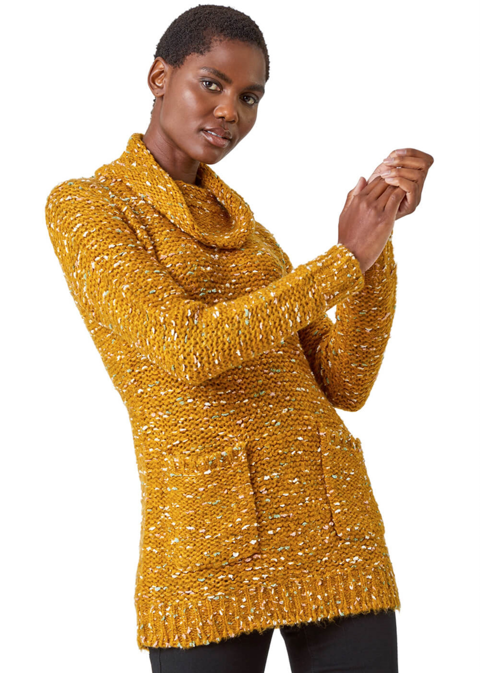Roman Amber Longline Textured Cowl Neck Pocket Jumper Matalan