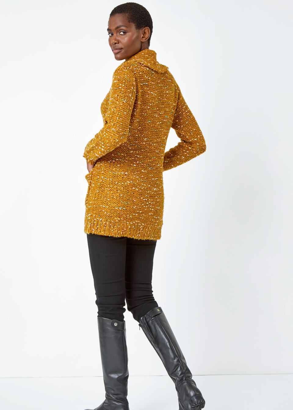 Roman Amber Longline Textured Cowl Neck Pocket Jumper