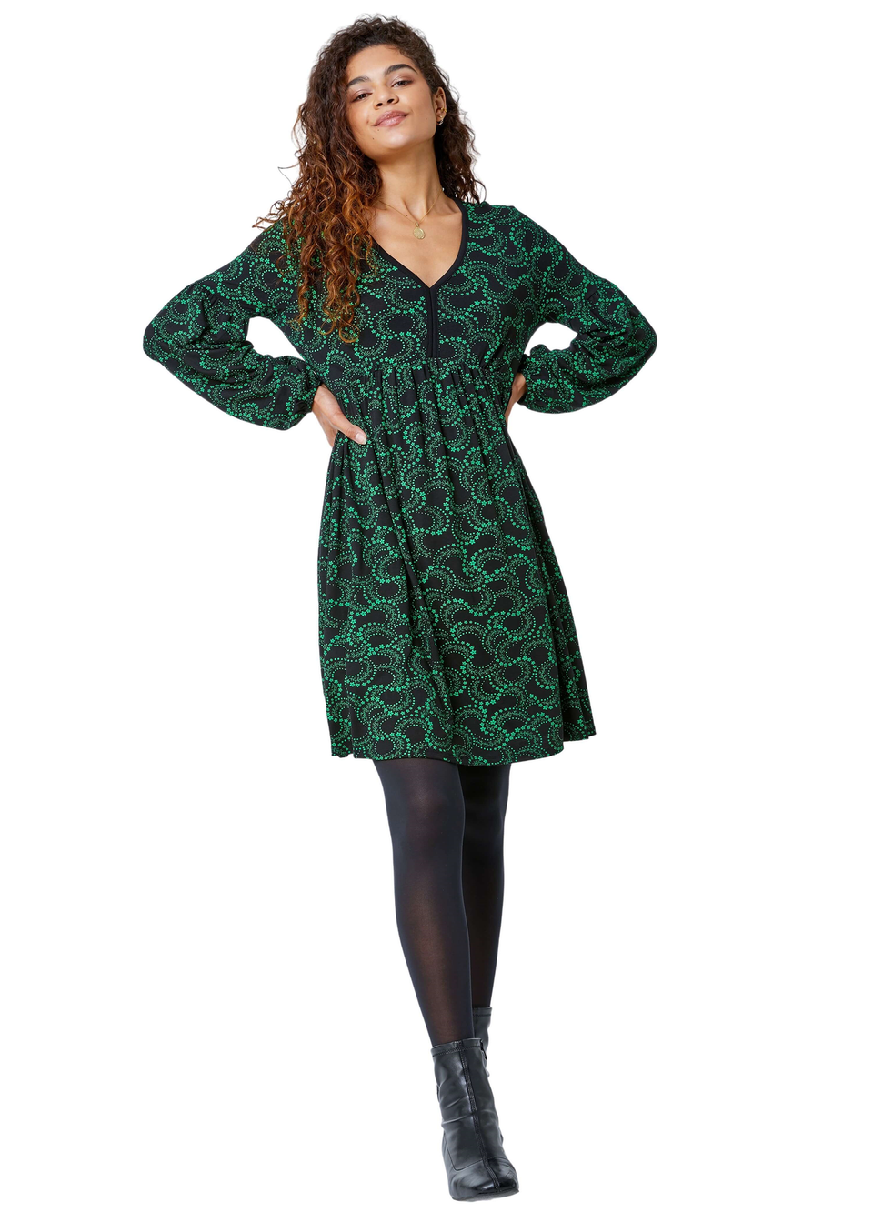 Roman Green Abstract Spiral Print Dress Matalan
