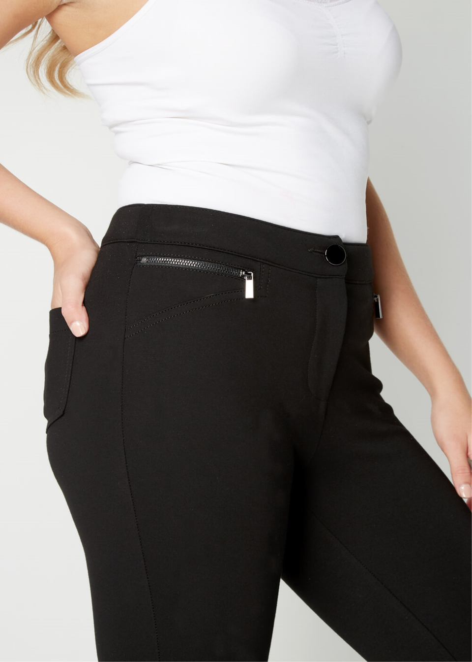 Roman Black Zip Detail Stretch Trouser