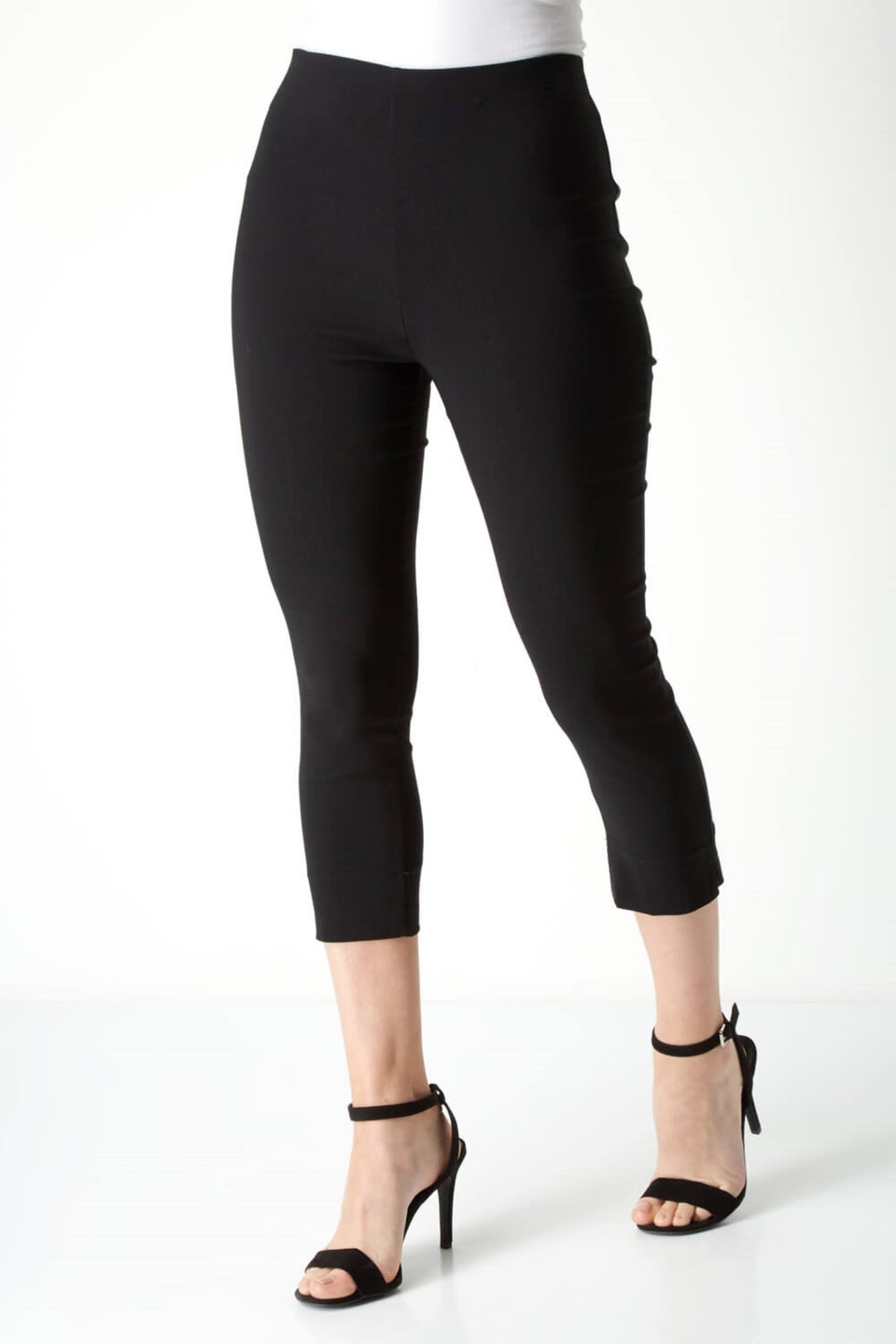 Roman Black Cropped Stretch Trouser Capri Summer Leggings 3/4 Pedal Pushers