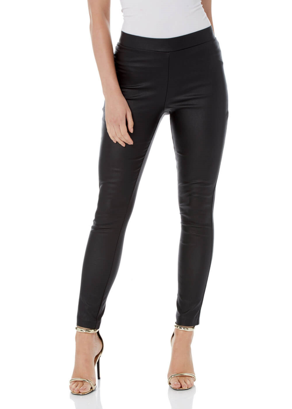 Roman Black Faux Leather Pull On Stretch Trousers