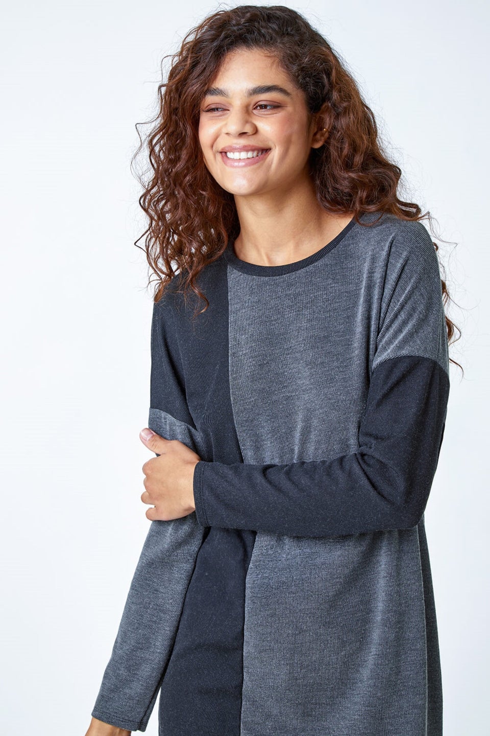 Roman Grey Colour Block Stretch Jumper Dress