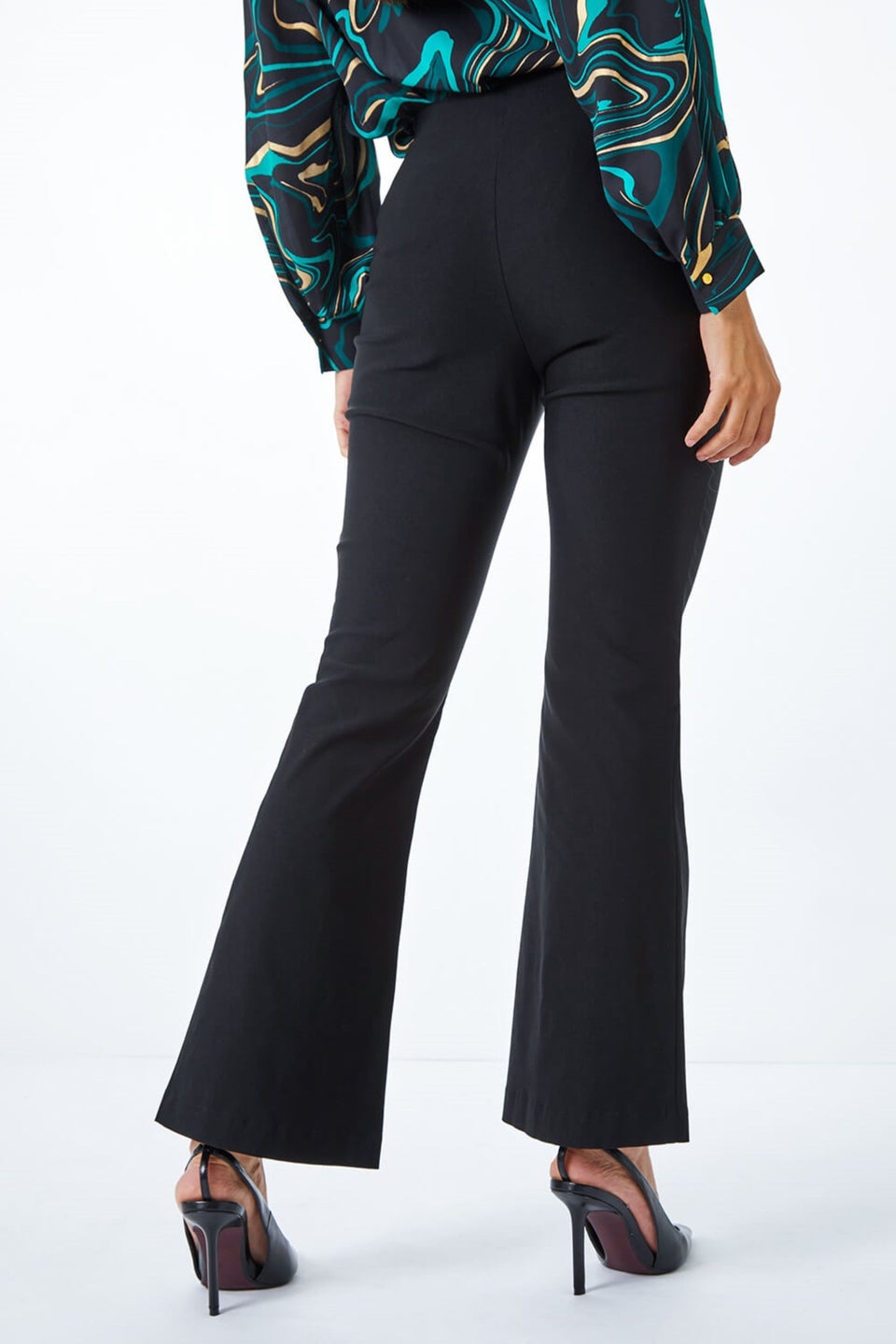 Roman Black Full Length Boot Cut Elastic Waist Trouser