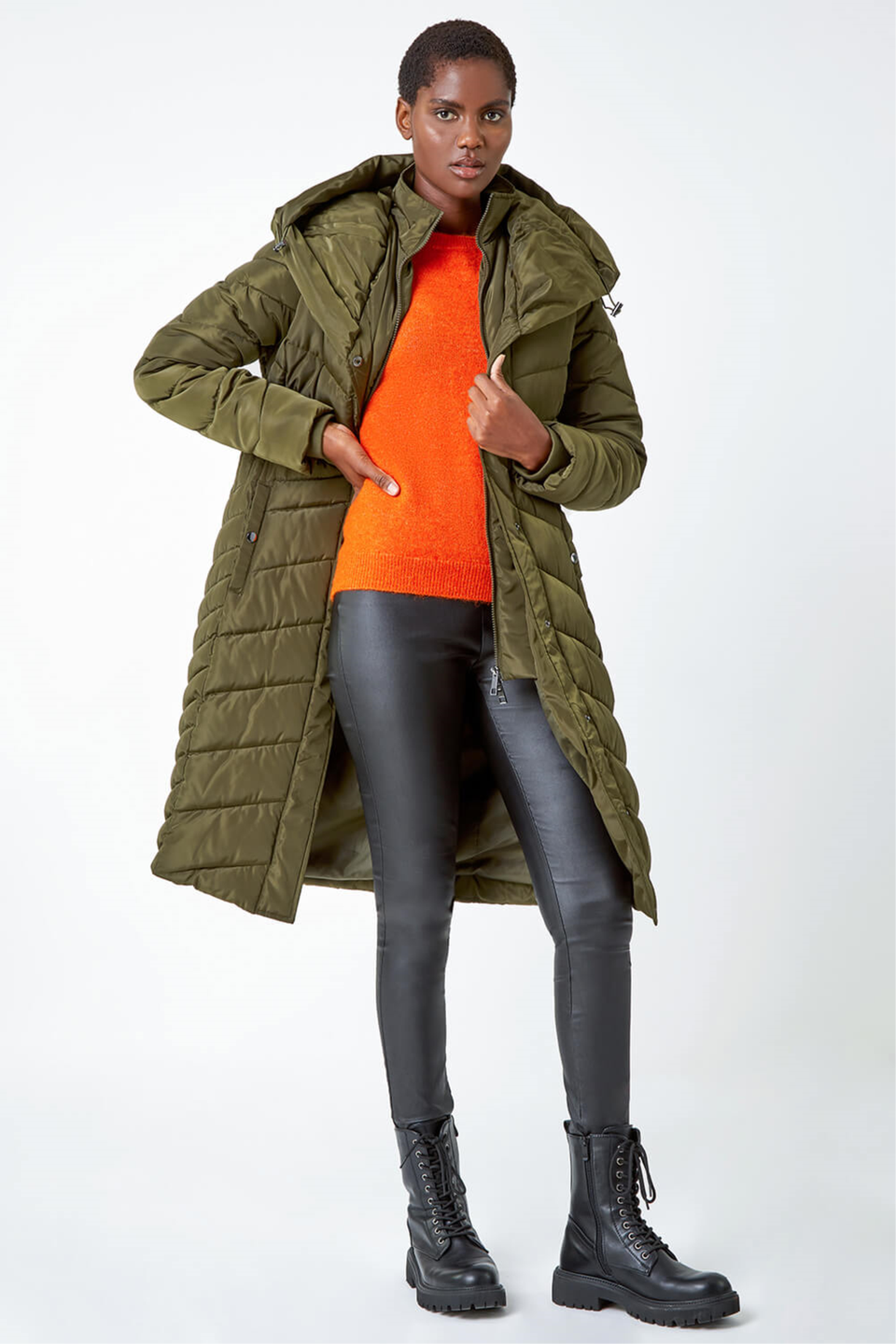Khaki hooded coat hotsell