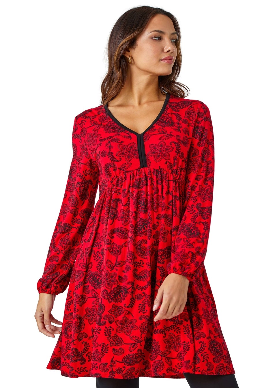 Roman Red Floral Print Stretch Jersey Dress