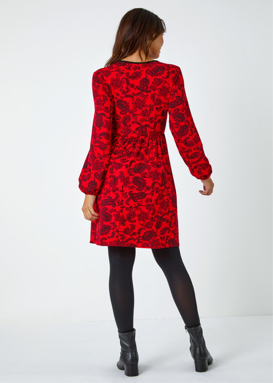 Roman Red Floral Print Stretch Jersey Dress - Matalan