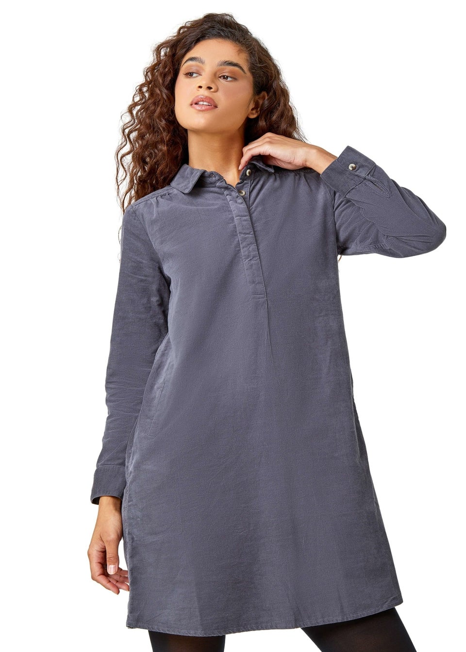 Roman Dark Grey Corduroy Tunic Shirt Dress