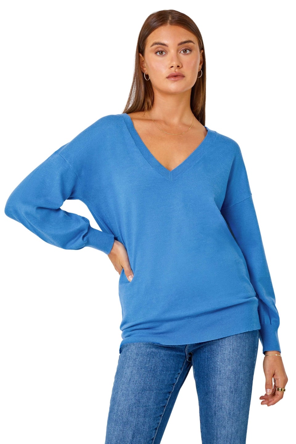 Roman Blue V-Neck Stretch Jumper