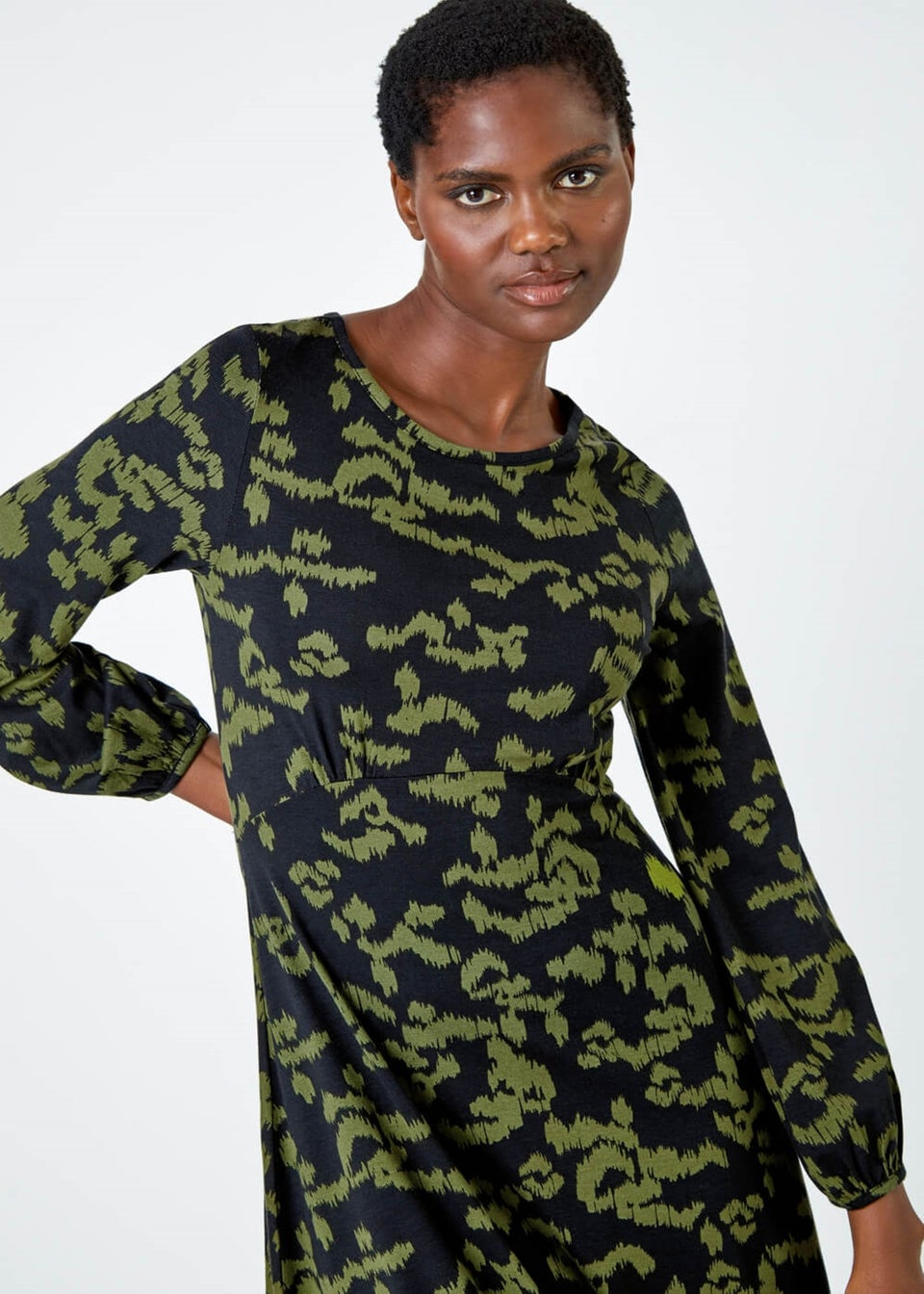 Roman Khaki Aztec Print Stretch Tea Dress Matalan
