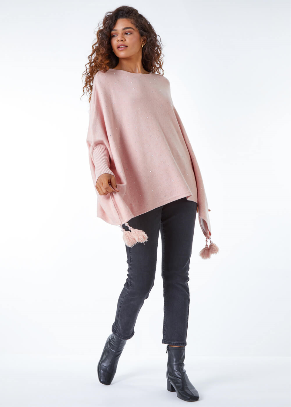 Roman Light Pink One Size Sparkle Tassel Poncho