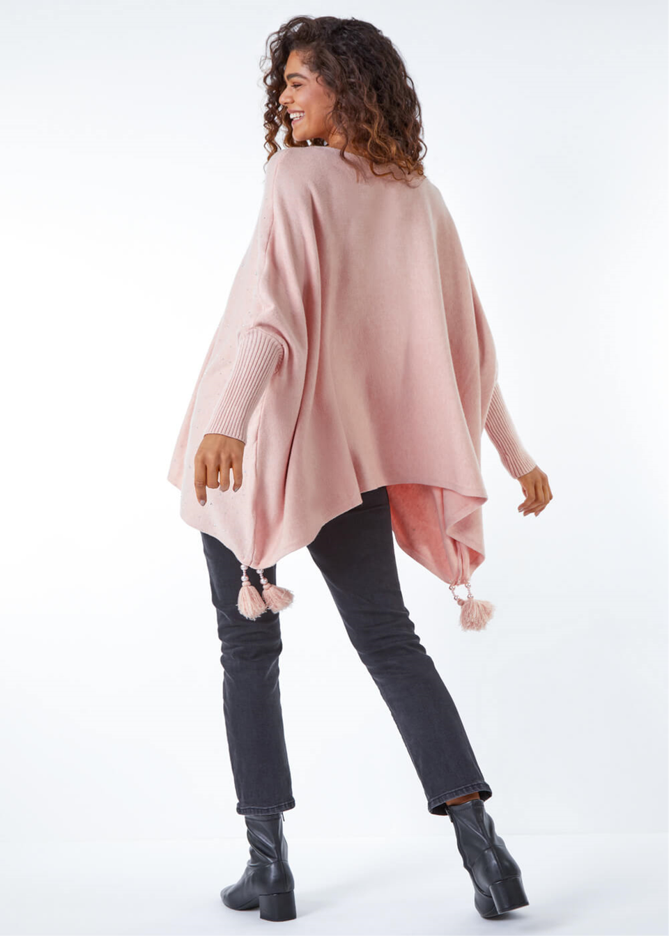 Roman Light Pink One Size Sparkle Tassel Poncho