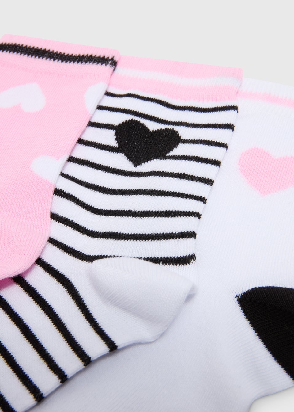 Girls 3 Pack Multicolour Mono Heart Ankle Socks (2-14yrs)