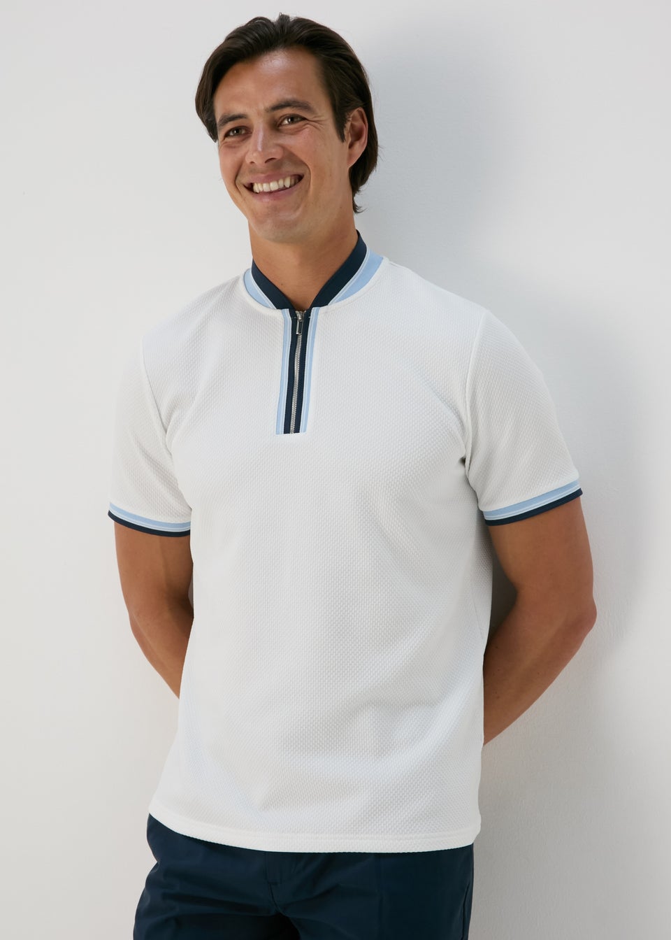 White Baseball Collar Polo Shirt