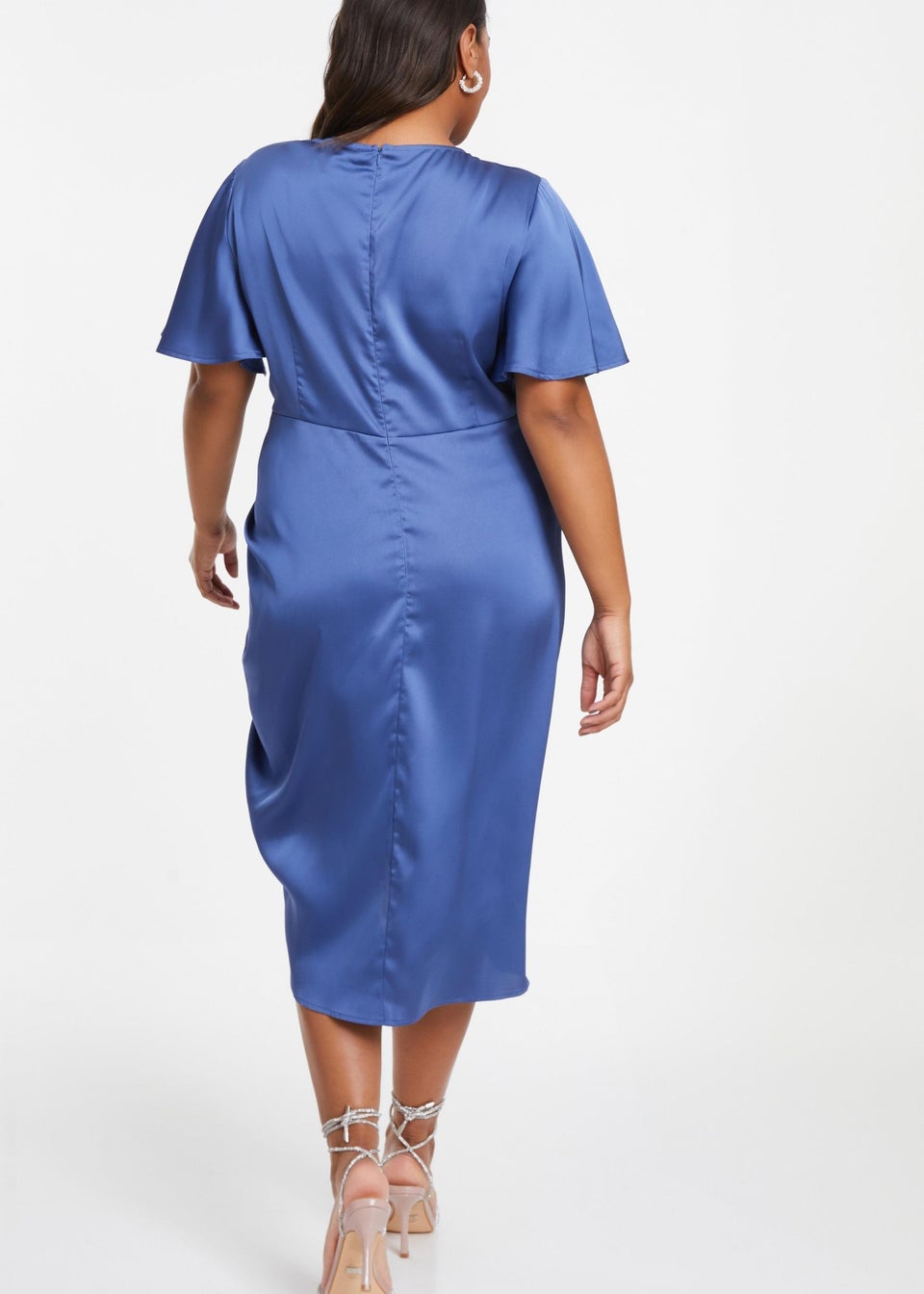 Quiz Blue Curve Satin Wrap Midi Dress