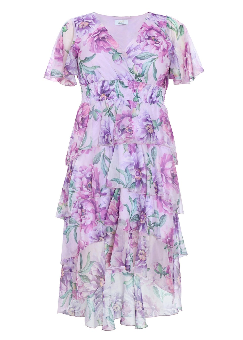 Quiz Lilac Curve Floral Dip Hem Tiered Midi Dress