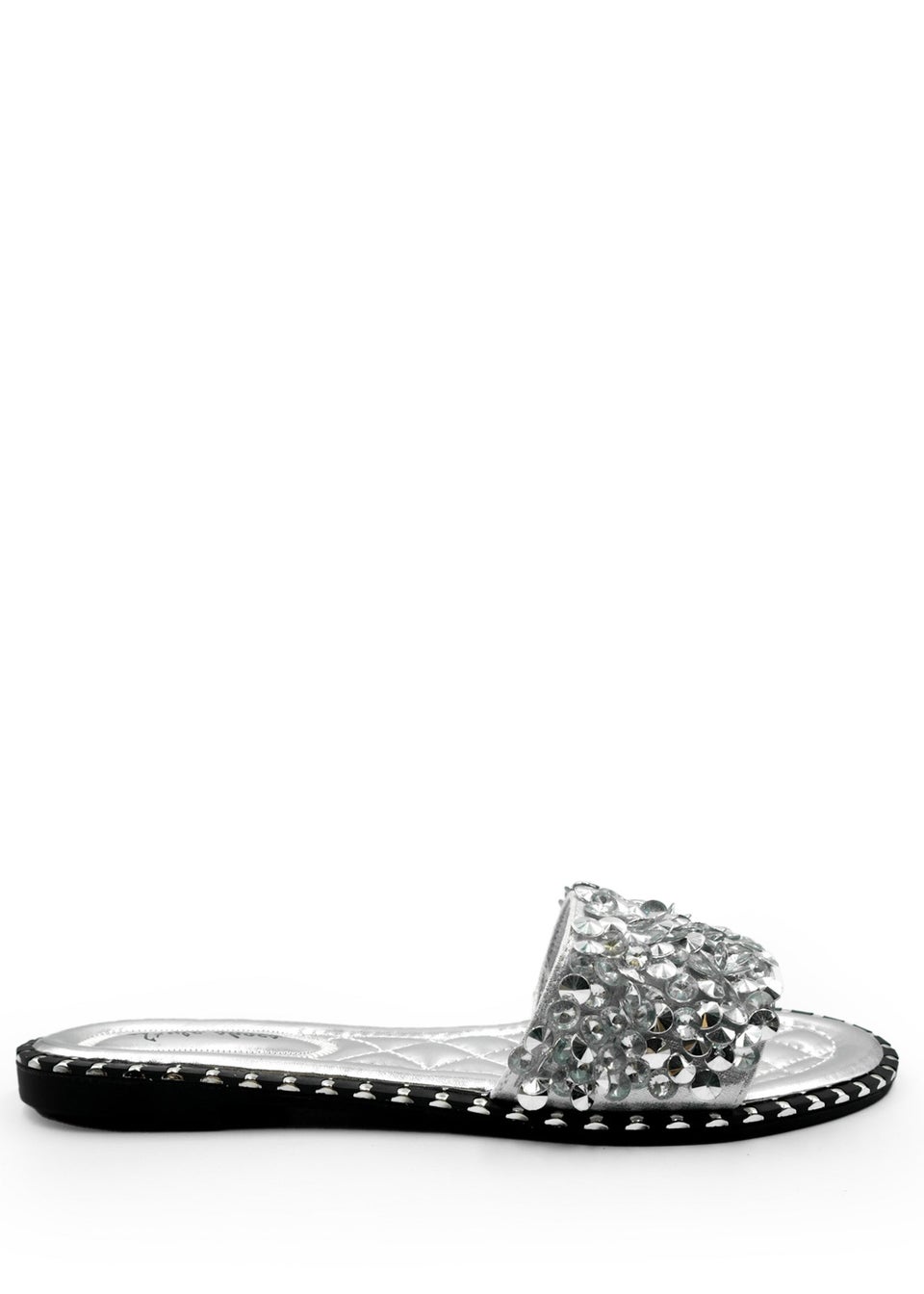 Where's That From Silver Belle Diamante Sparkly Flat Sliders