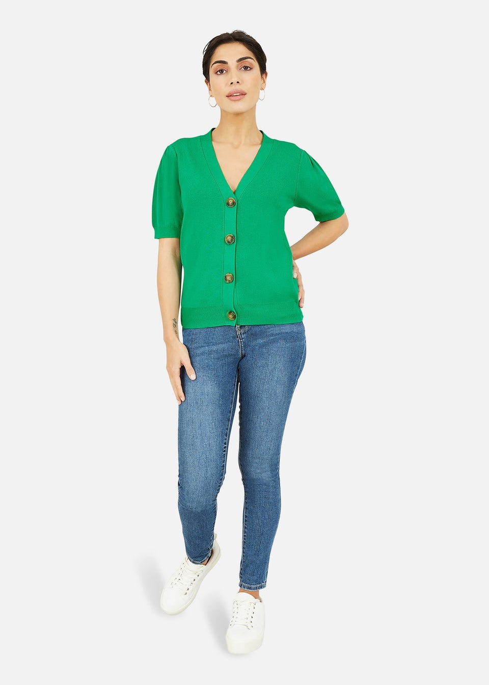 Yumi Green Short Sleeve Knitted Cardigan