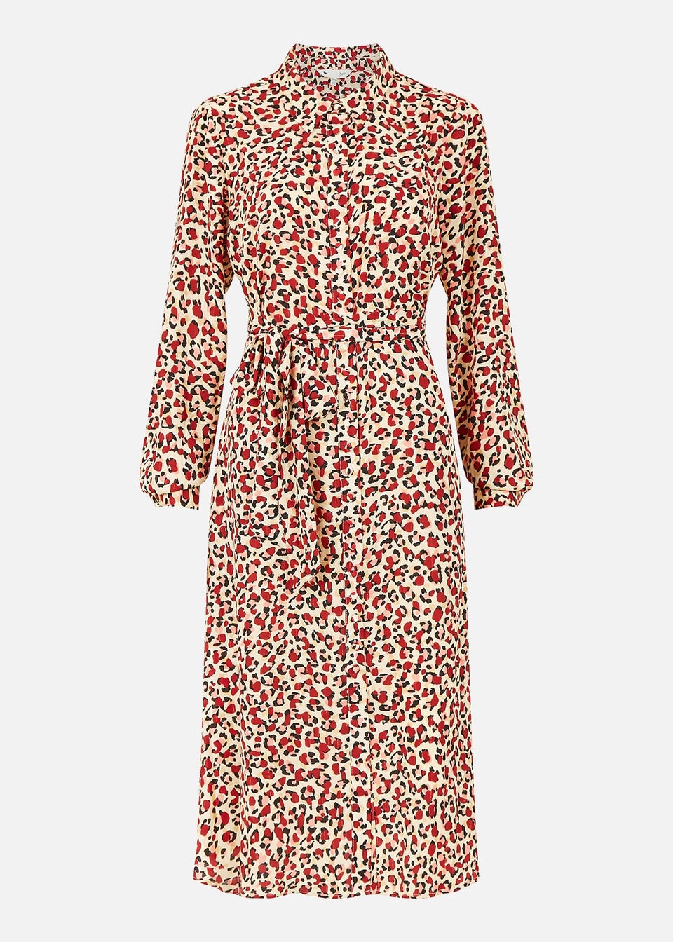 Yumi Red Leopard Print Long Sleeve Shirt Dress