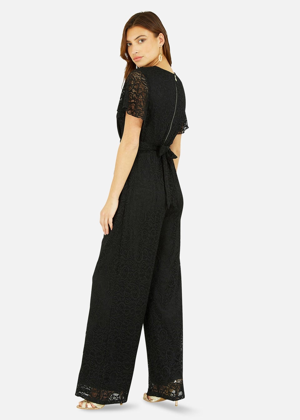 Yumi Black Angel Sleeve Lace Jumpsuit With Pockets