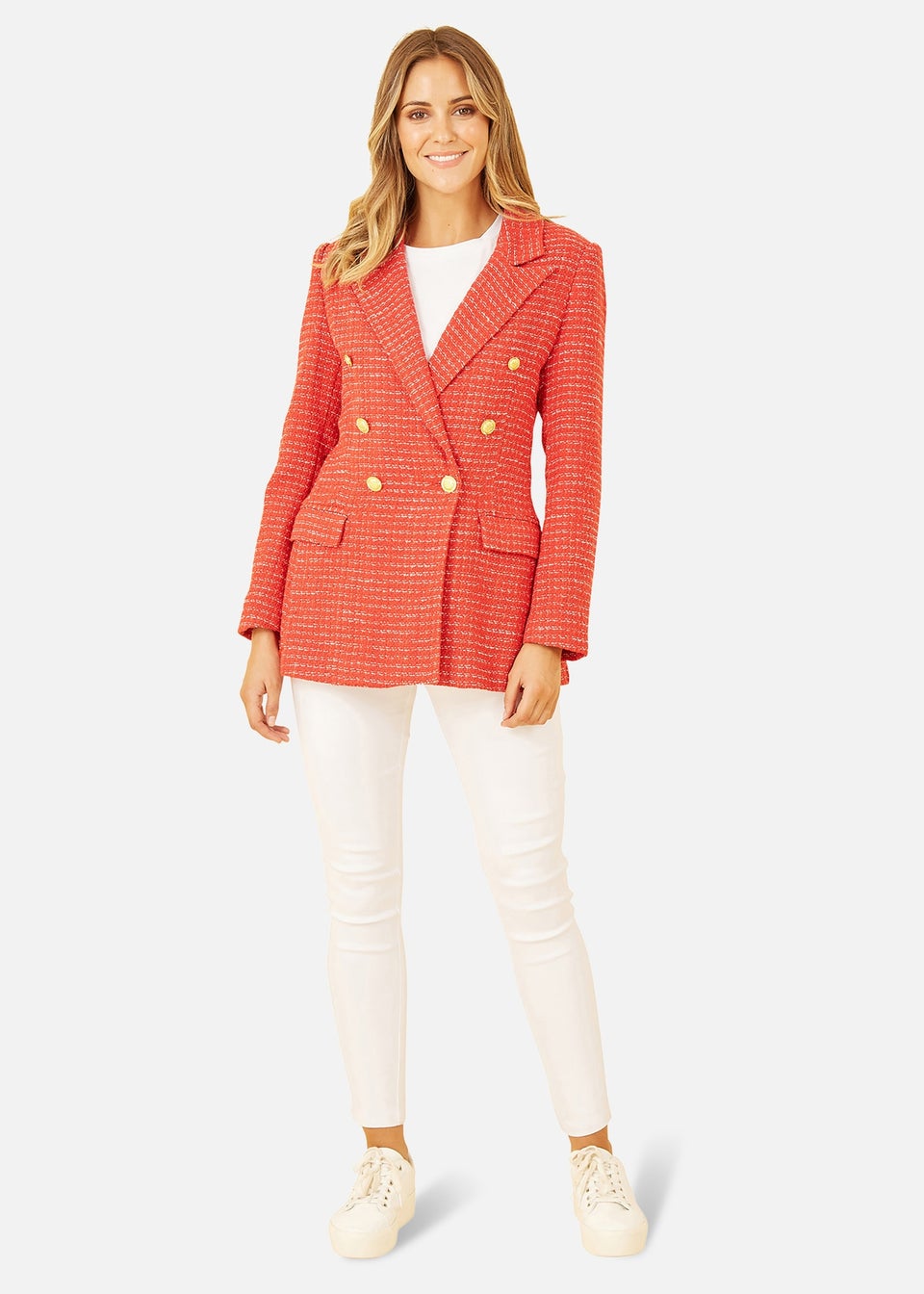 Yumi Red Boucle Fitted Blazer