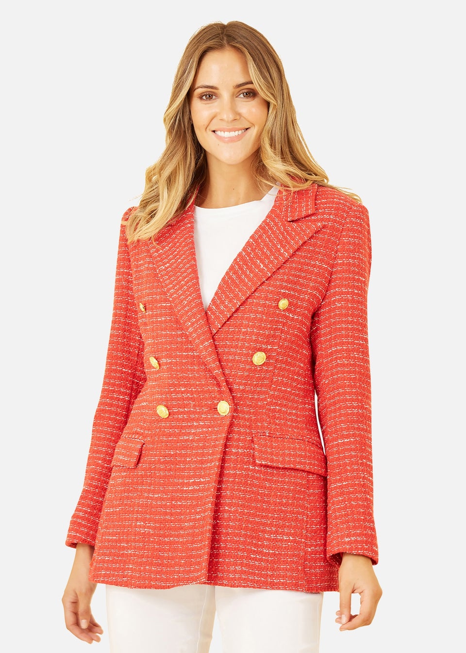 Yumi Red Boucle Fitted Blazer