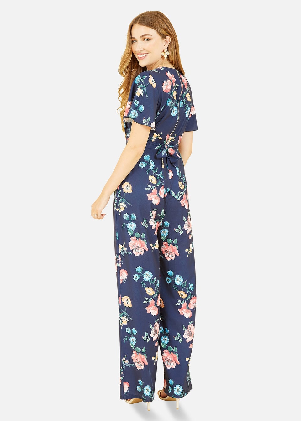 Yumi Navy Floral Angel Sleeve Jumpsuit