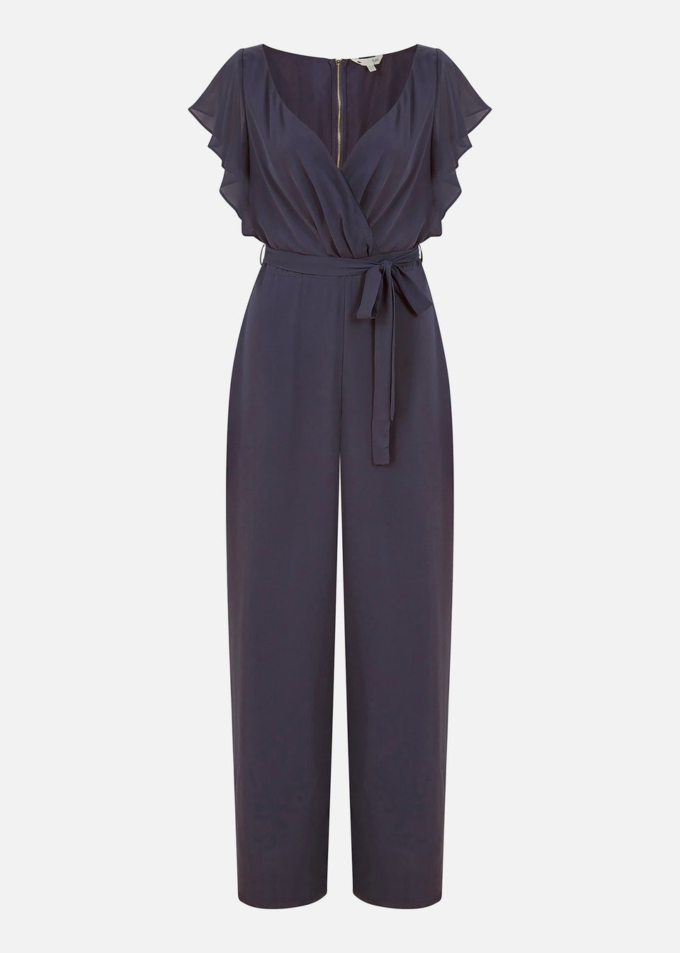 Yumi Navy Wrap Jumpsuit With Ruffle Sleeves