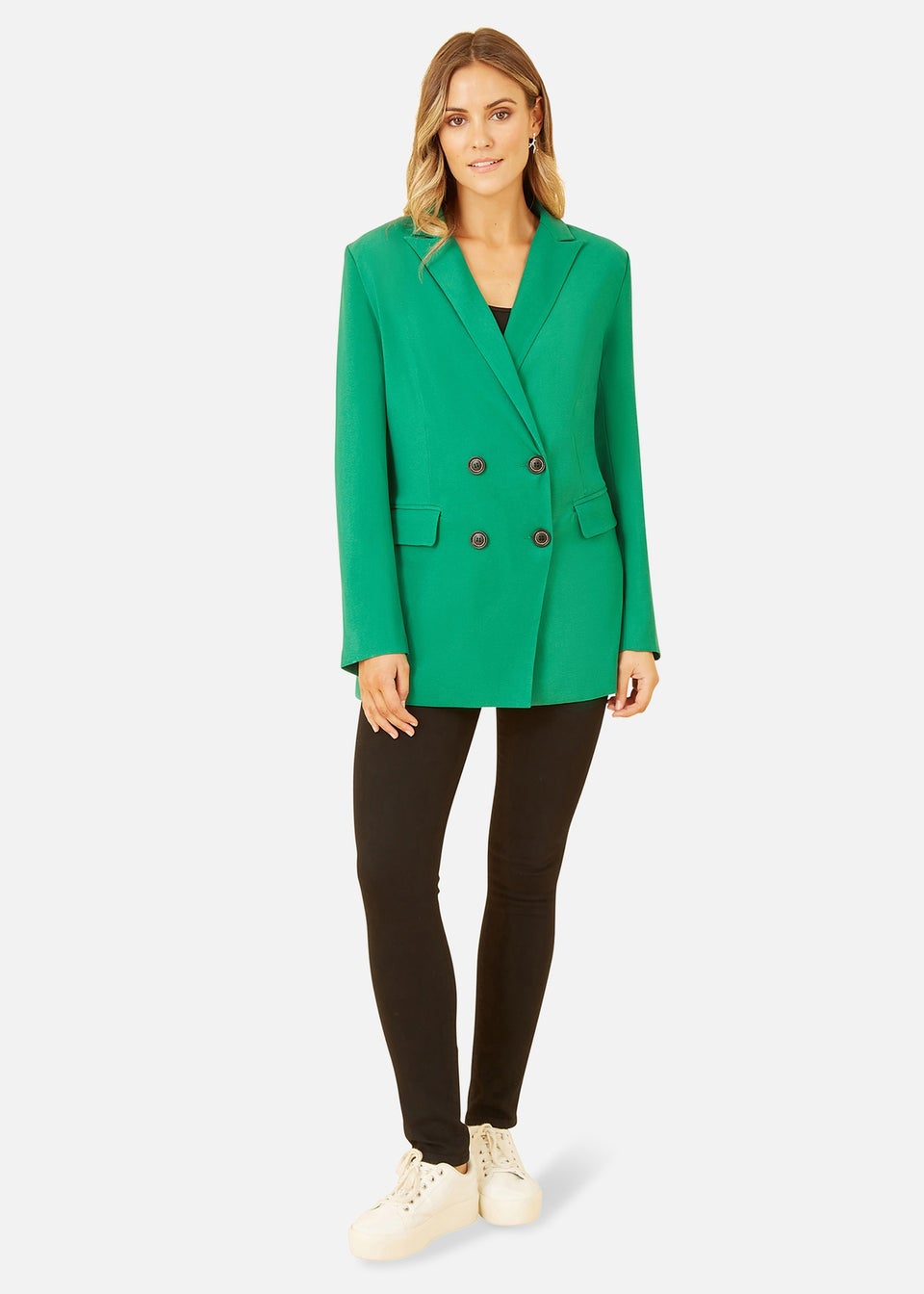 Yumi Green Relaxed Blazer With Leopard Lining