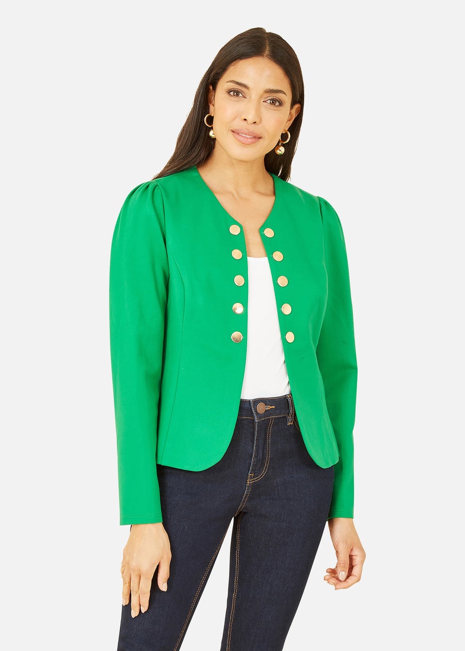 Yumi Green Ponte Jacket With Military Buttons - Matalan