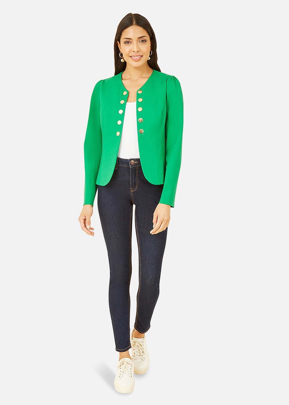 Yumi Green Ponte Jacket With Military Buttons