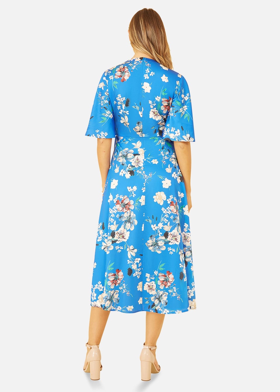 Yumi Blue Floral Satin Wrap Dress