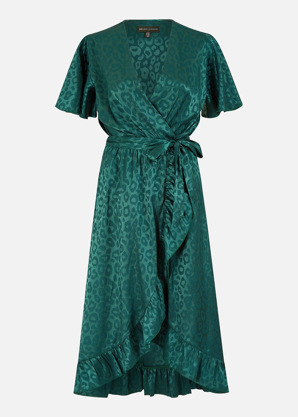 Mela Green Jacquard Leopard Print Wrap Midi Dress Matalan