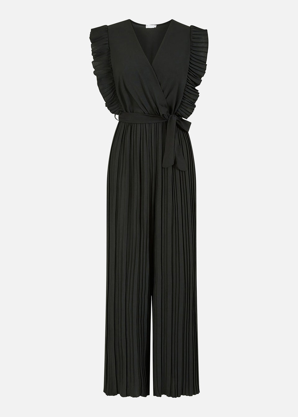 Mela Black Pleated Wrap Jumpsuit With Frill Detail